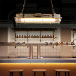 Linear Industrial Pendant Light with Glass Shade, Adjustable Chain