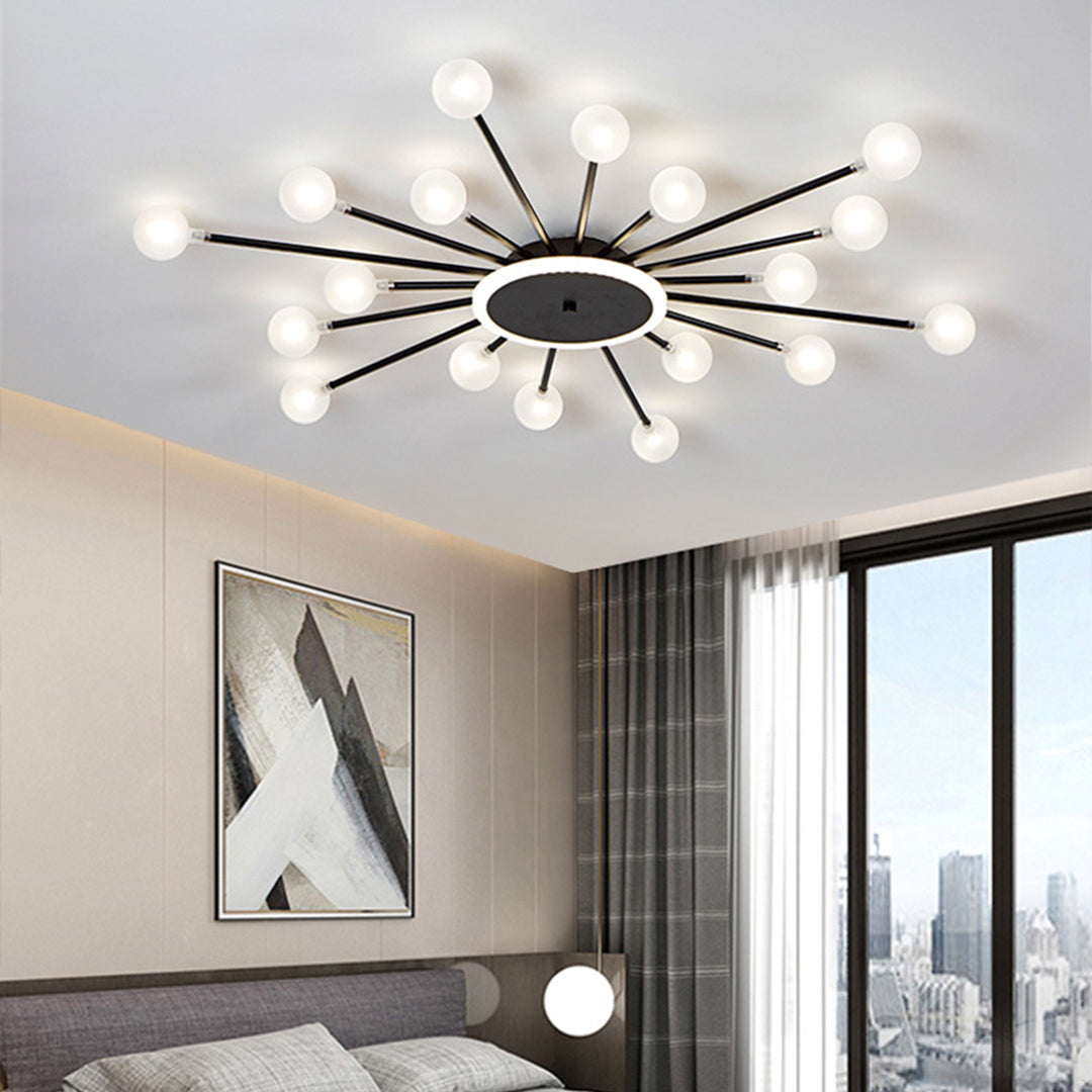 Lumière Flush Mount Ceiling Light in Glass and Iron, Modern Sputnik Design