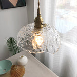 Hammered Glass Pendant Light with Brass Accents