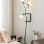 French Country Green Iron Flower Floor Lamp with Clear Glass Shades