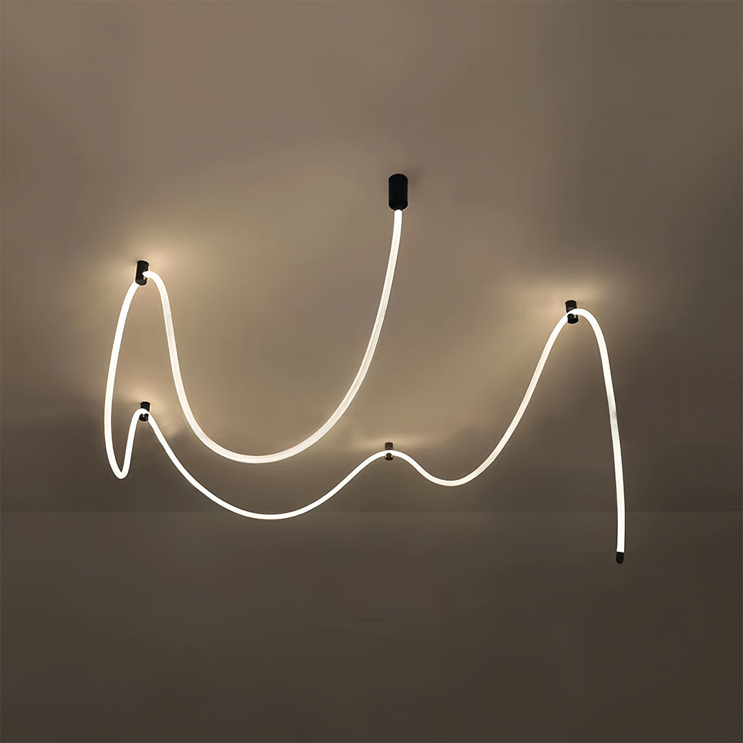 Linear LED Ceiling Light in Black with Woven Fiber Accents