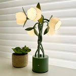Vintage Green Floral Table Lamp with Flexible Stems, 5-Head Designer Desk Light