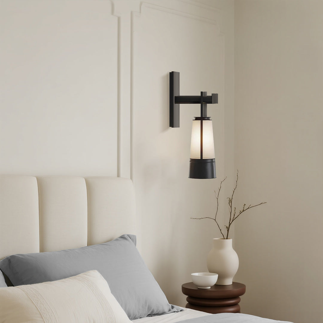 Modern Black LED Wall Sconce with Glass Shade for Bedroom Reading