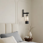 Modern Black LED Wall Sconce with Glass Shade for Bedroom Reading