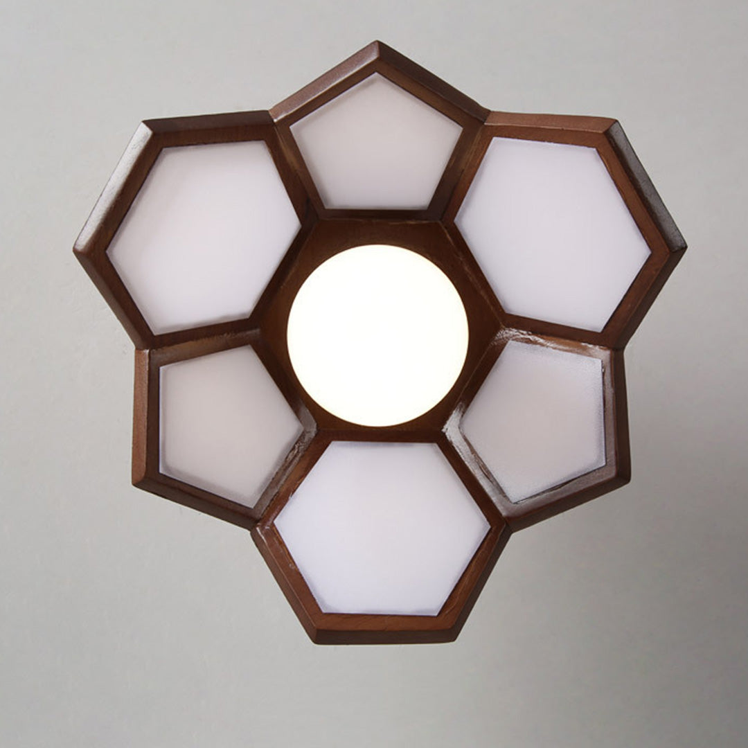 Lotus Wood Semi Flush Mount Ceiling Light in Natural Oak or Walnut