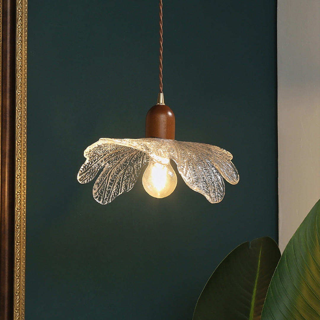 Lotus Brass and Glass Pendant Light, Japanese Retro Mini Pendant Lamp for Bedroom and Cafe