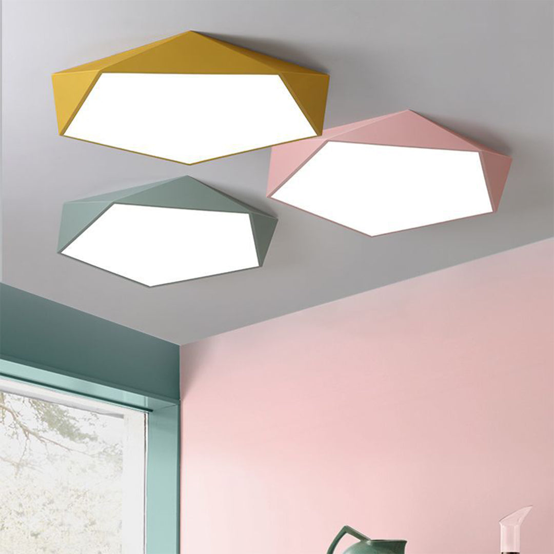 Nordic Geometric Wooden Flush Mount Ceiling Light with Acrylic Shade