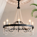 French Pearl Wrought Iron Chandelier with Adjustable Chain