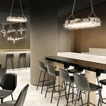 Linear Industrial Pendant Light with Glass Shade, Adjustable Chain