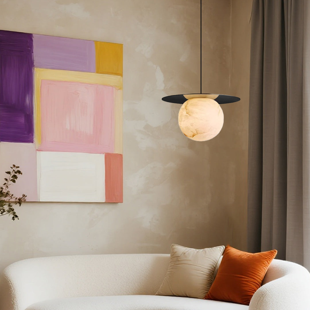 Marble Ball Pendant Light with Brass Accent – Nordic Modern Hanging Lamp