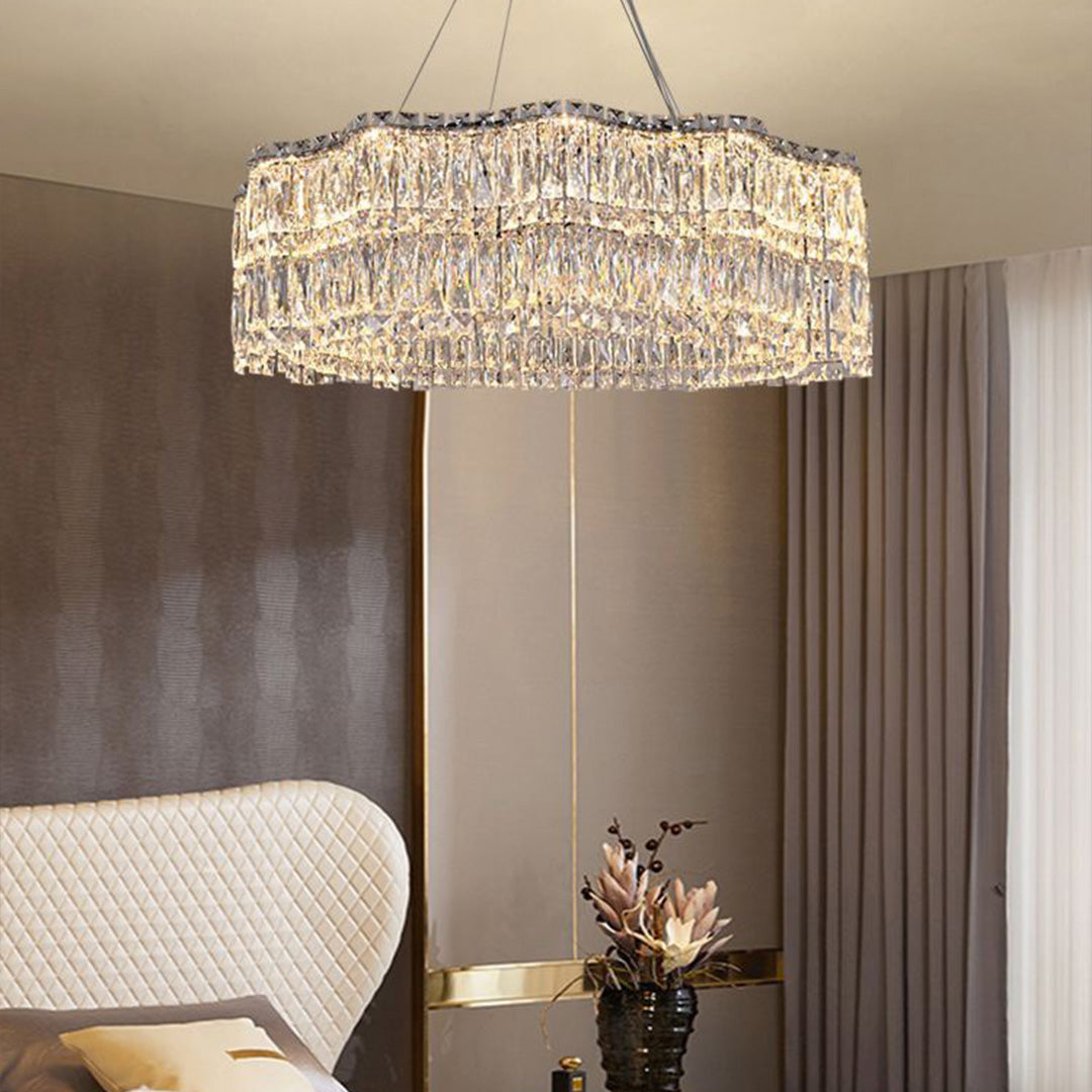 Modern Crystal Chandelier with LED Lighting, Stainless Steel Frame, Dimmable