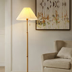 Sculptural Wooden Floor Lamp with Pleated Fabric Shade