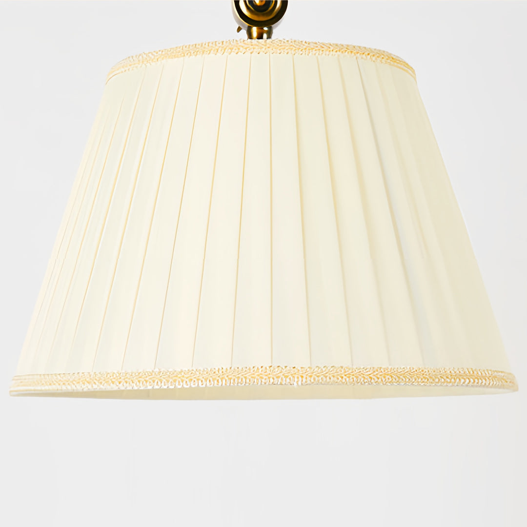 Copper Arc Floor Lamp with Fabric Shade – Vintage Modern Illumination