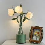 Vintage Green Floral Table Lamp with Flexible Stems, 5-Head Designer Desk Light