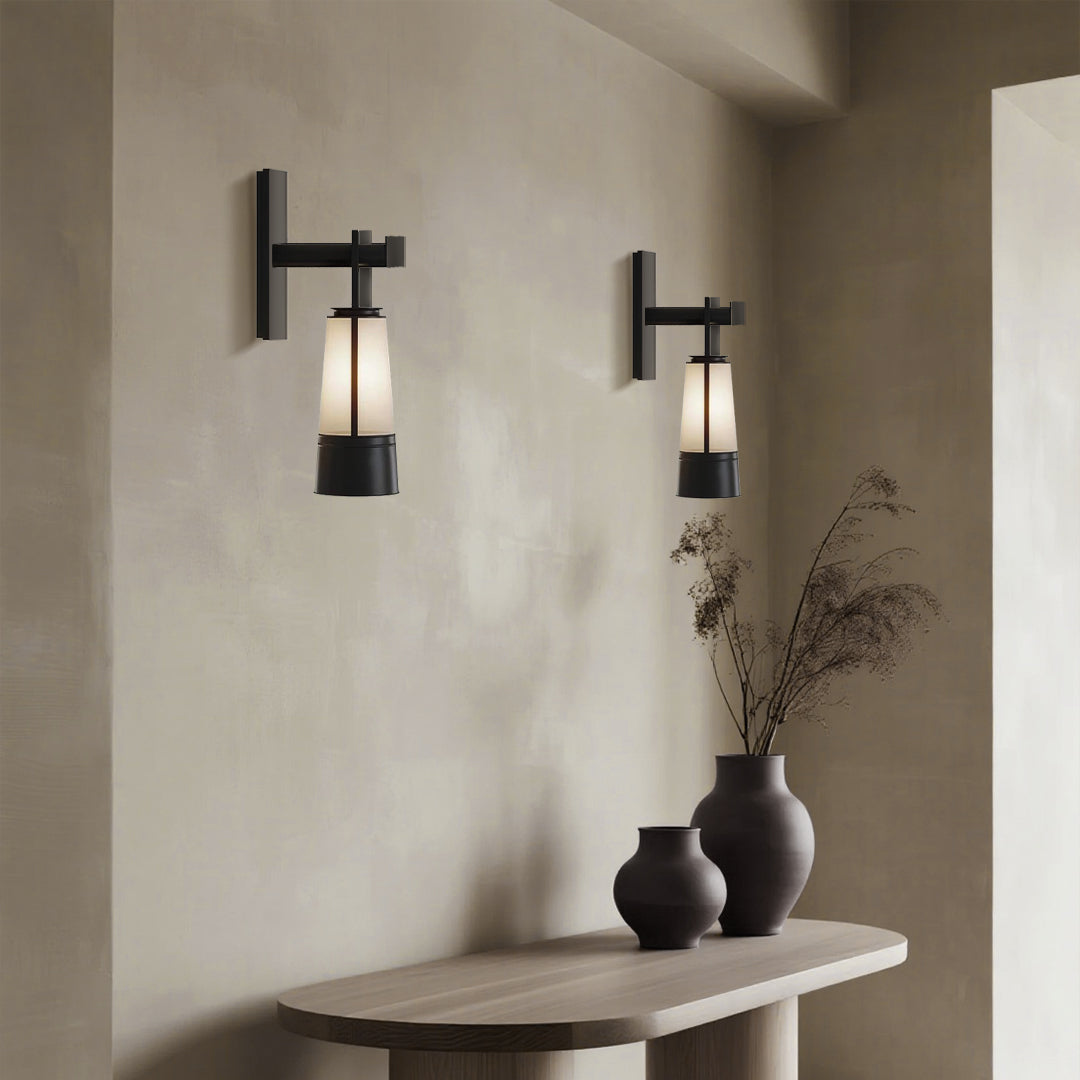 Modern Black LED Wall Sconce with Glass Shade for Bedroom Reading