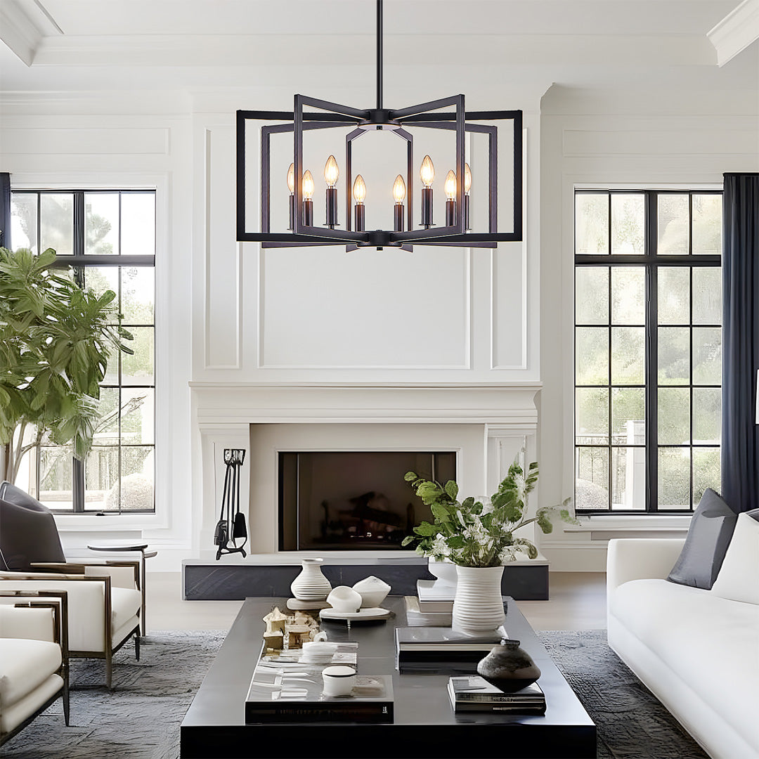 Industrial Candle Chandelier with Adjustable Height, 6 or 8 Lights