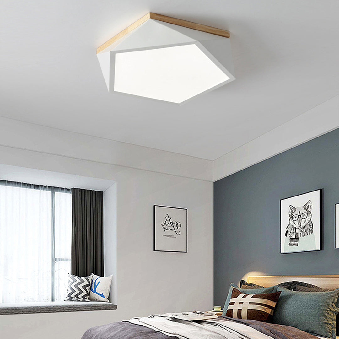 Nordic Geometric Wooden Flush Mount Ceiling Light with Acrylic Shade