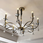Crystal Candlestick Chandelier with Silver Iron Frame