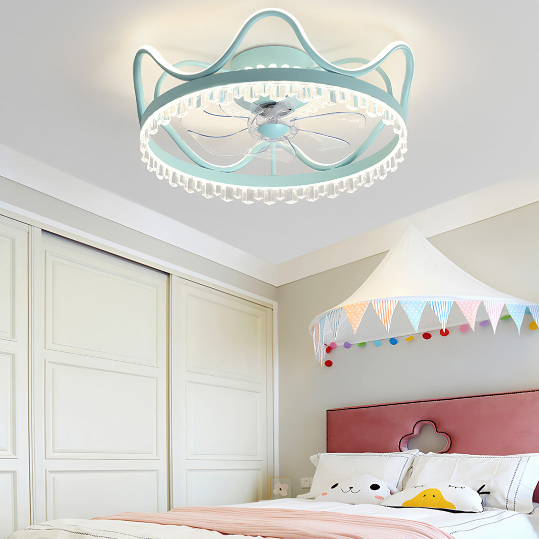 Modern Flush Mount Ceiling Fan with Dimmable LED Light and Remote