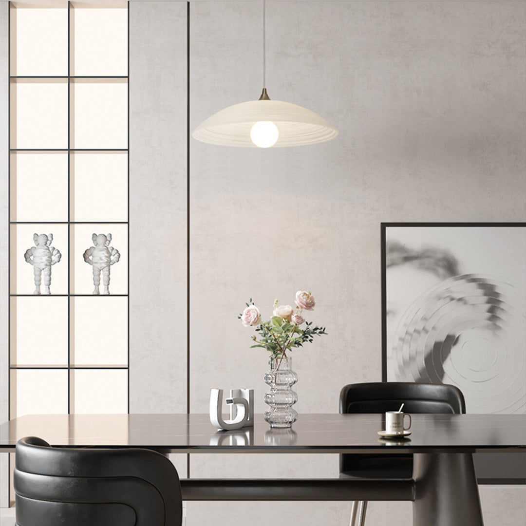 Ripple Glass Pendant Light in Matte White Iron Frame