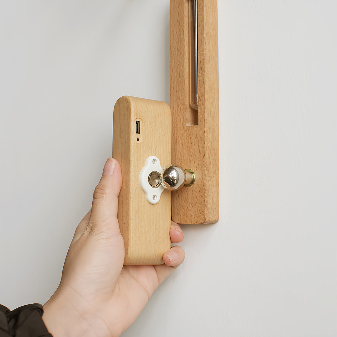 Minimalist Wooden Wall Sconce with Glass Vase and Wireless Magnetic Design