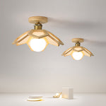 Lotus Wood Semi Flush Mount Ceiling Light in Natural Oak or Walnut