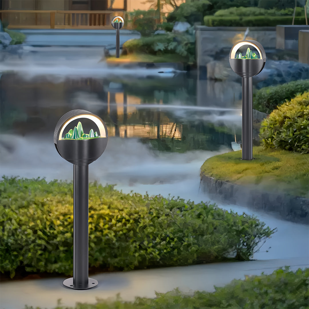 Lumina Frosted Globe Pathway Light — Modern Aluminum LED Bollard for Garden Walkways