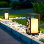 Black Outdoor Floor Lantern with Marble-Textured Shade, IP65 Waterproof Bollard Light