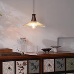 Walnut Wood Pendant Light with Brass Accents and Glass Shade