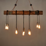 American Vintage Iron and Wood Linear Pendant Light, 10-Light