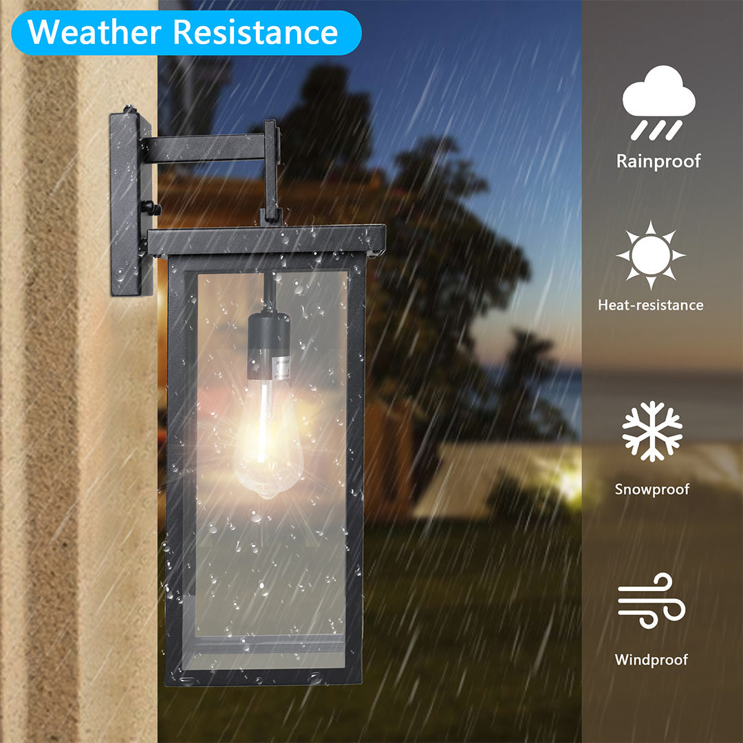 Aurelia Outdoor Lantern Wall Sconce – Waterproof Iron & Glass Courtyard Light