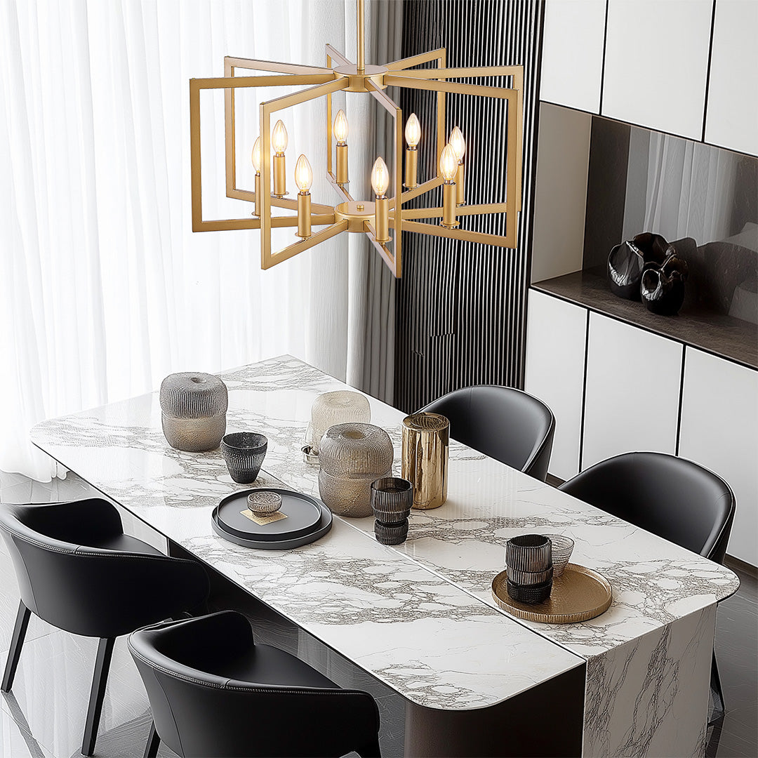 Industrial Candle Chandelier with Adjustable Height, 6 or 8 Lights