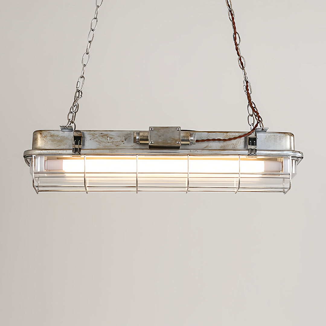 Linear Industrial Pendant Light with Glass Shade, Adjustable Chain
