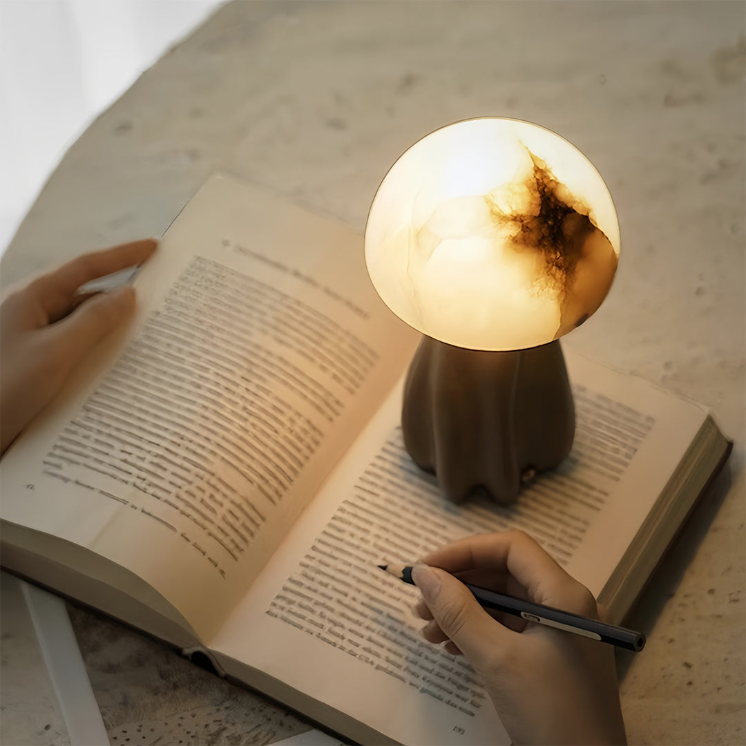 Nordic Mushroom Table Lamp with Glass Shade and LED Tri-Color Light