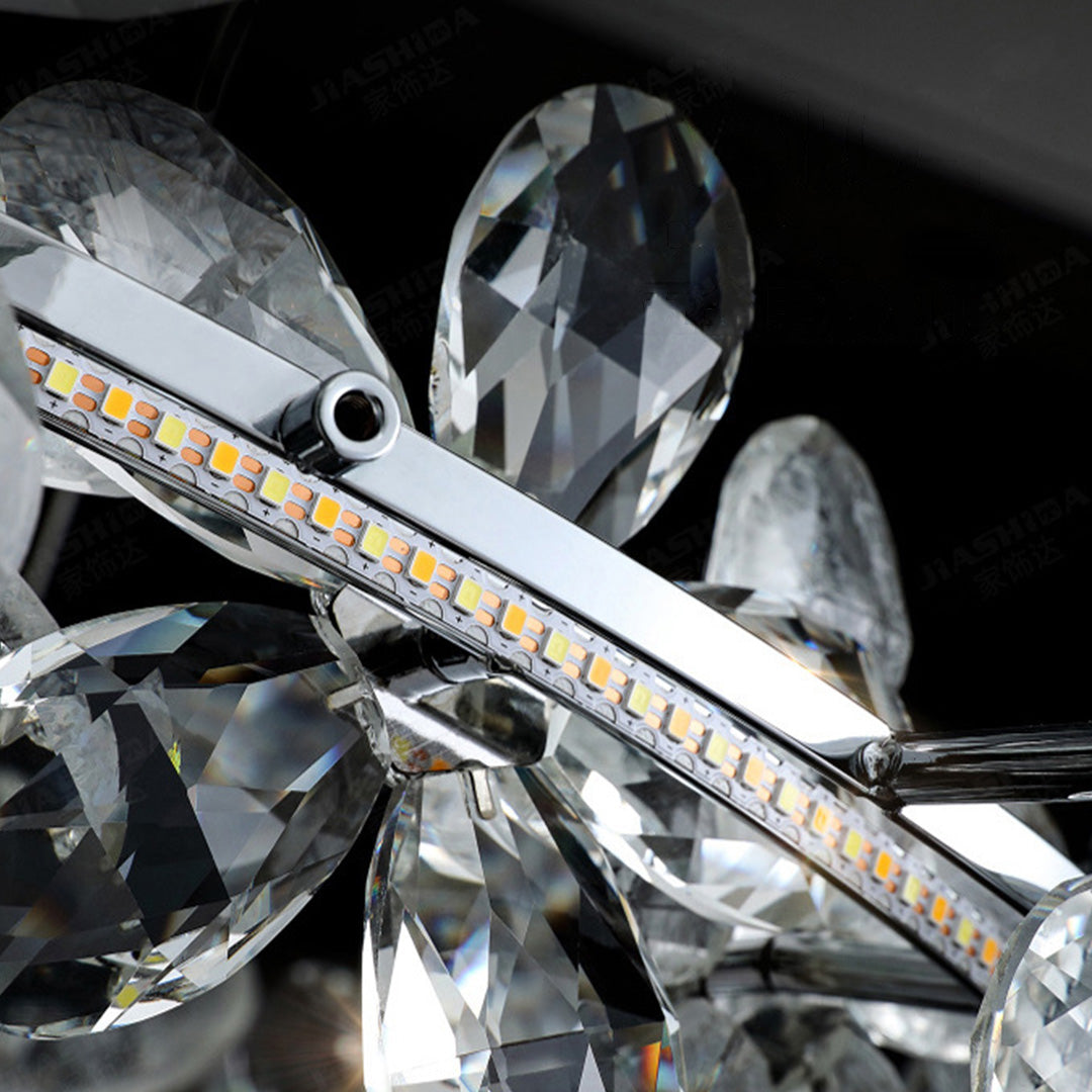 French Crystal Flower Chandelier for Dining Room, Modern LED Pendant Light