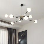 Nordic Branch Chandelier in Black and Gold Iron with Glass Shades