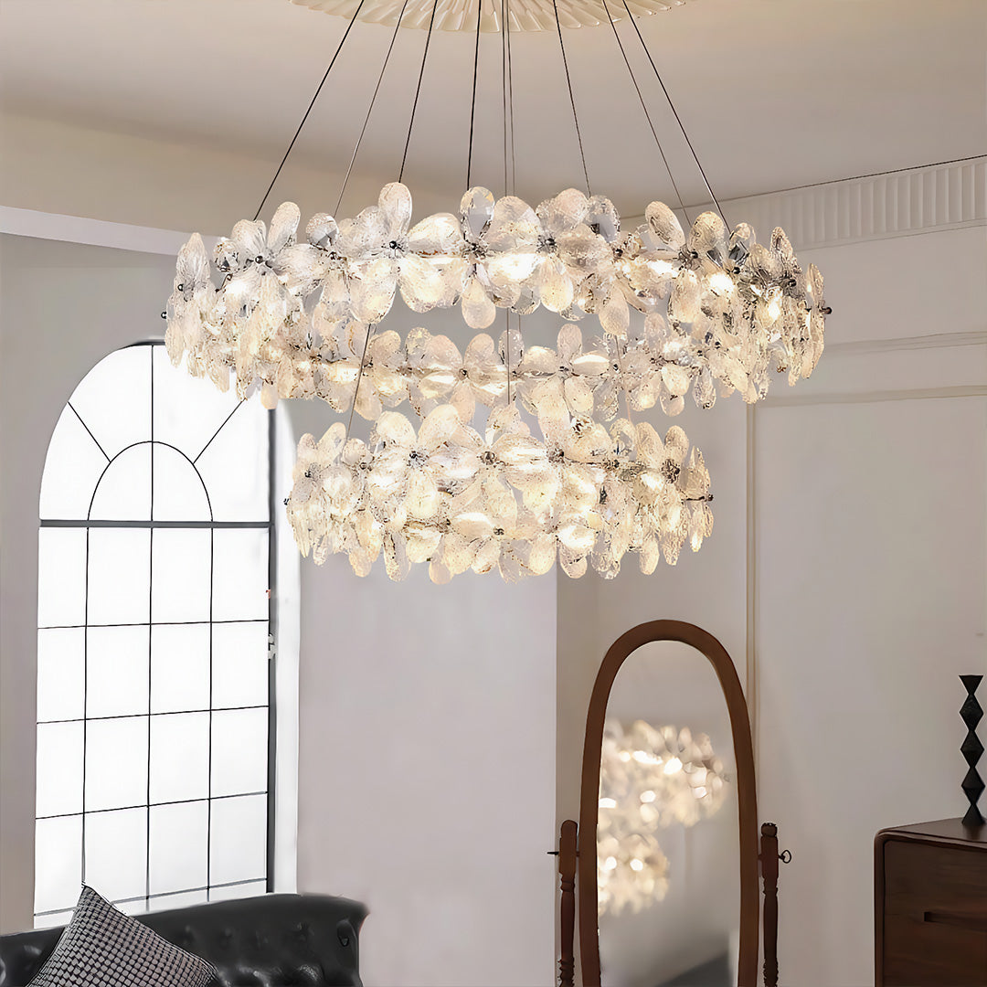 French Crystal Flower Chandelier for Dining Room, Modern LED Pendant Light