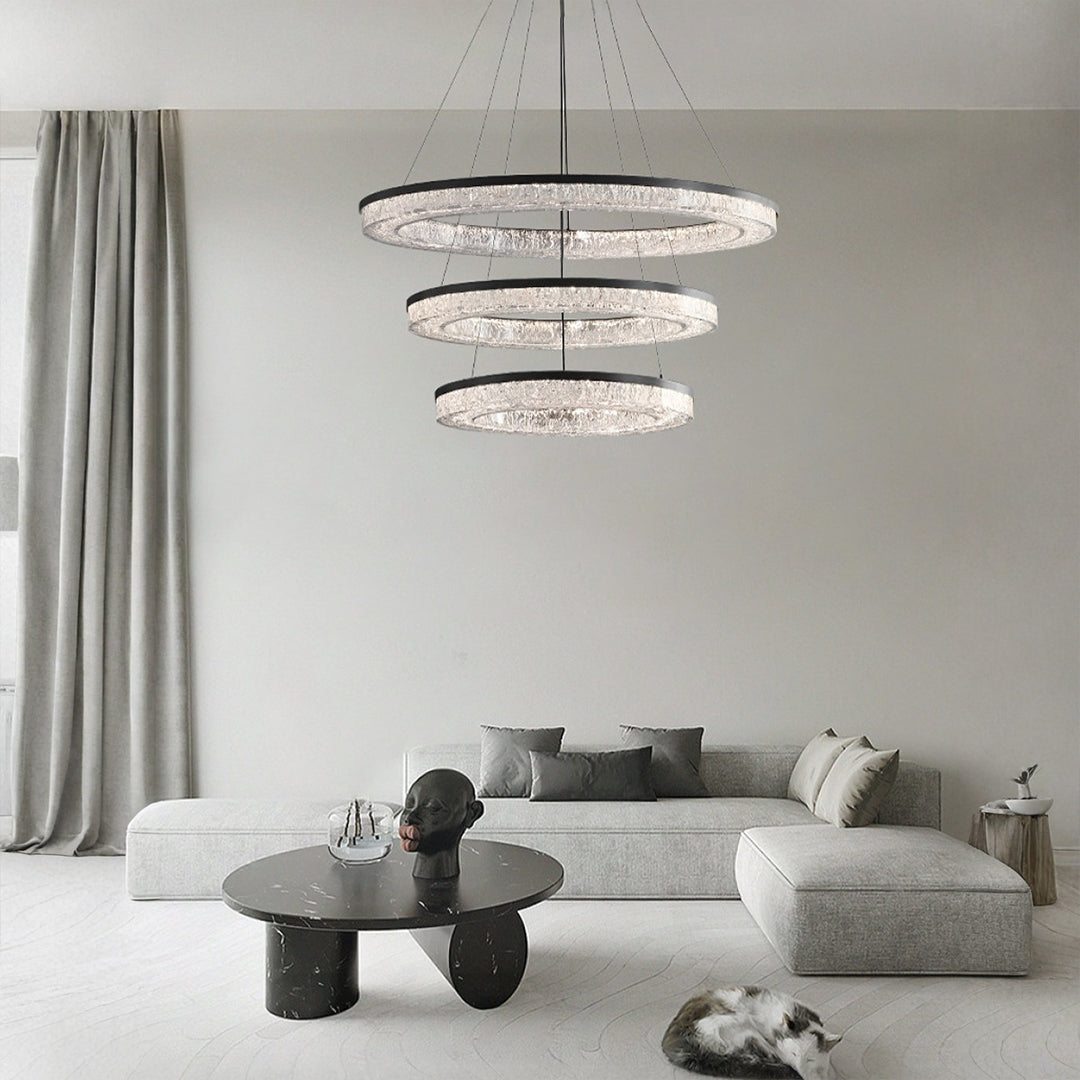 Lumière Ring Pendant Chandelier in Black and Crystal