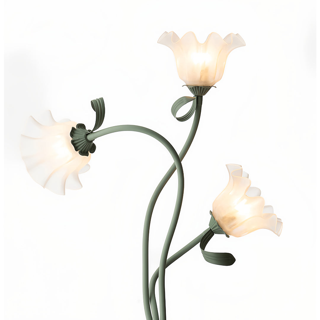 French Country Green Iron Flower Floor Lamp with Clear Glass Shades