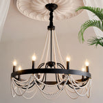 French Pearl Wrought Iron Chandelier with Adjustable Chain