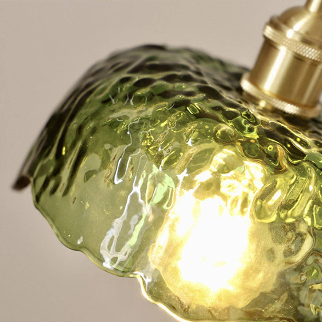 Hammered Glass Pendant Light with Brass Accents