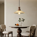 Walnut Wood Pendant Light with Brass Accents and Glass Shade