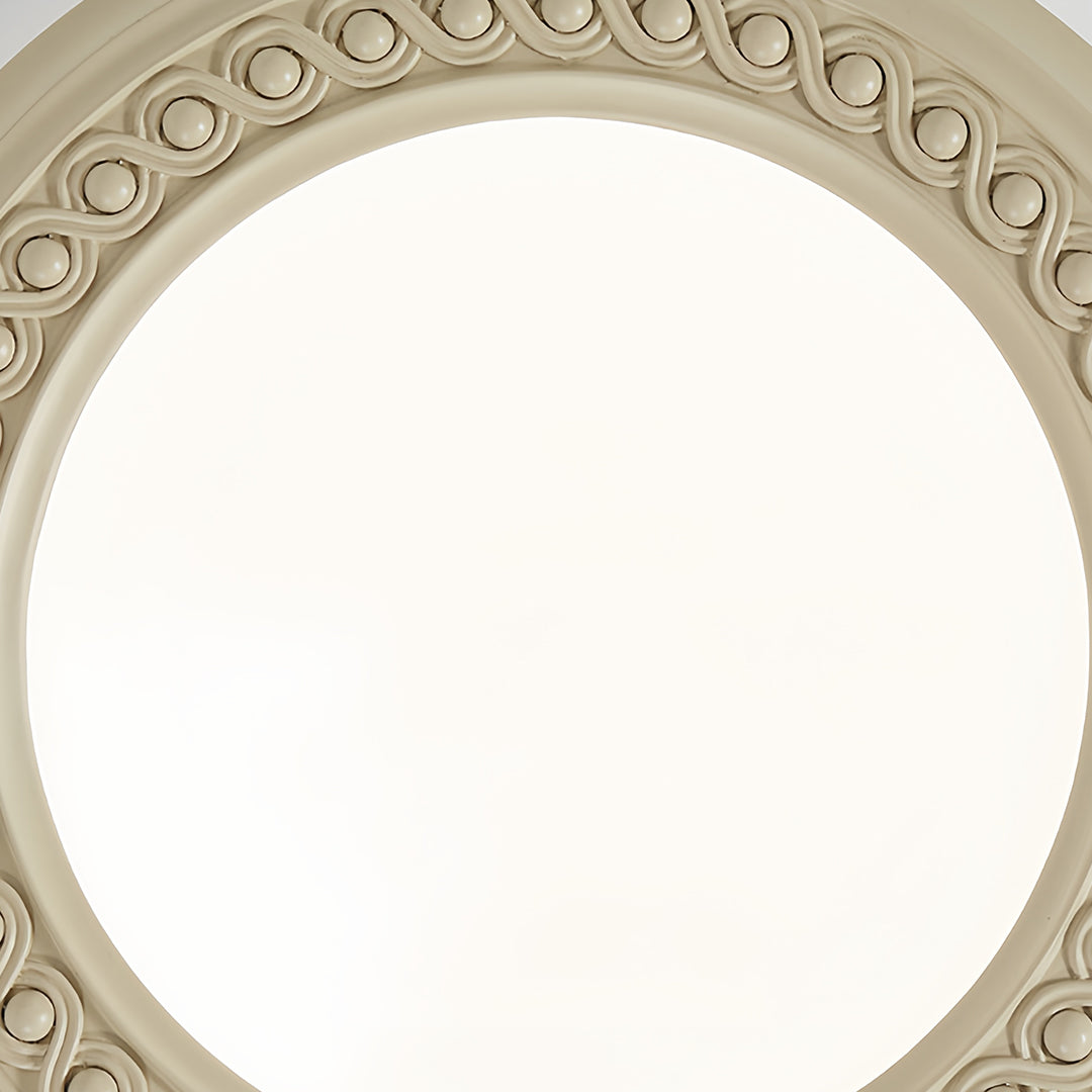 French Retro Flush Mount Ceiling Light with Carved Resin and Acrylic Shade