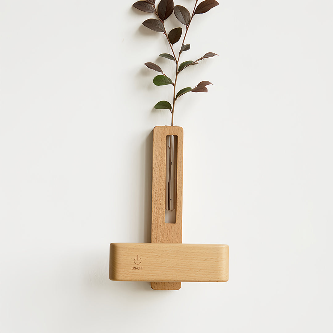 Minimalist Wooden Wall Sconce with Glass Vase and Wireless Magnetic Design
