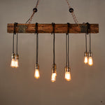 American Vintage Iron and Wood Linear Pendant Light, 10-Light