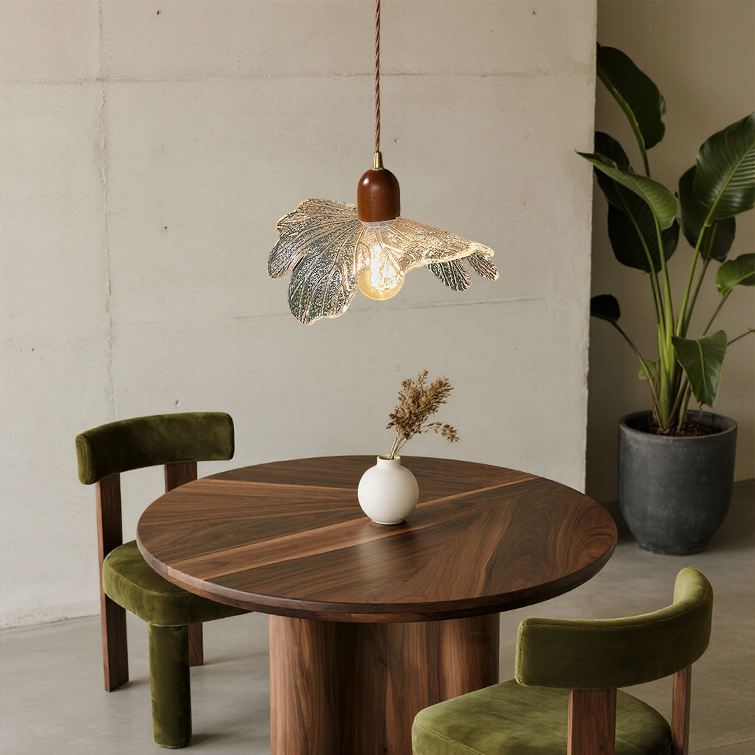 Lotus Brass and Glass Pendant Light, Japanese Retro Mini Pendant Lamp for Bedroom and Cafe