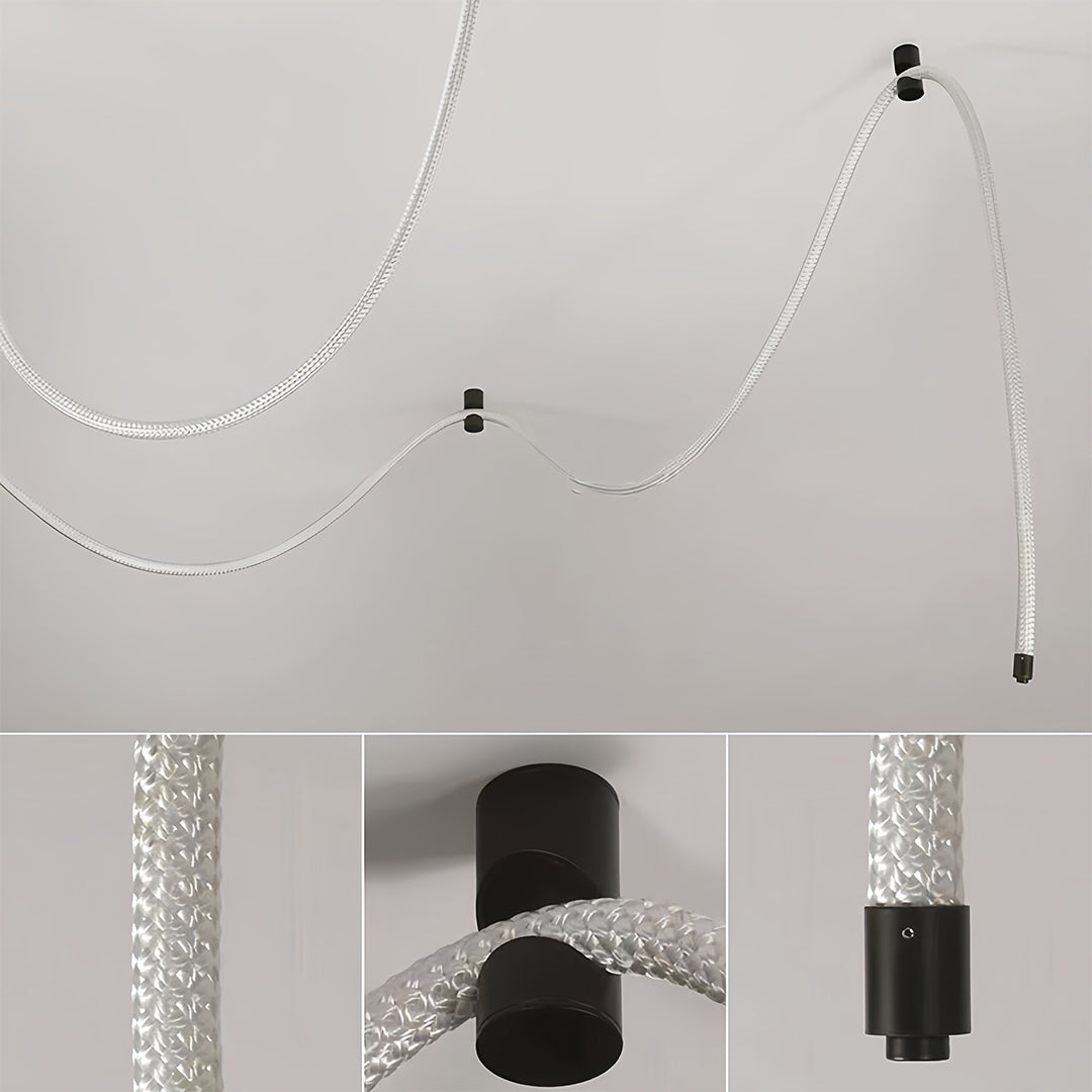 Linear LED Ceiling Light in Black with Woven Fiber Accents