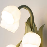French Country Bellflower Glass Wall Sconce – Green Iron Floral Light