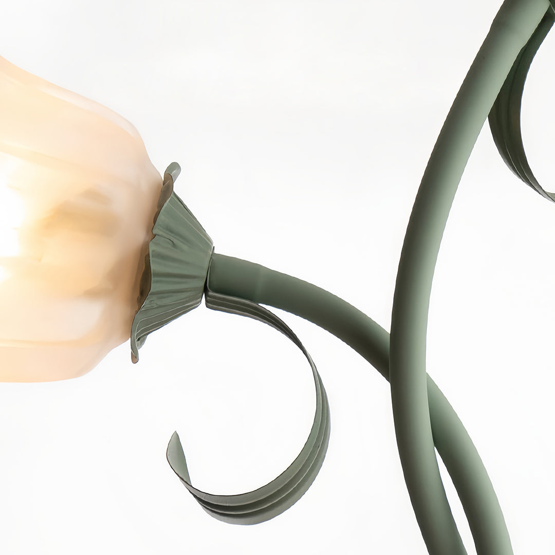 French Country Green Iron Flower Floor Lamp with Clear Glass Shades