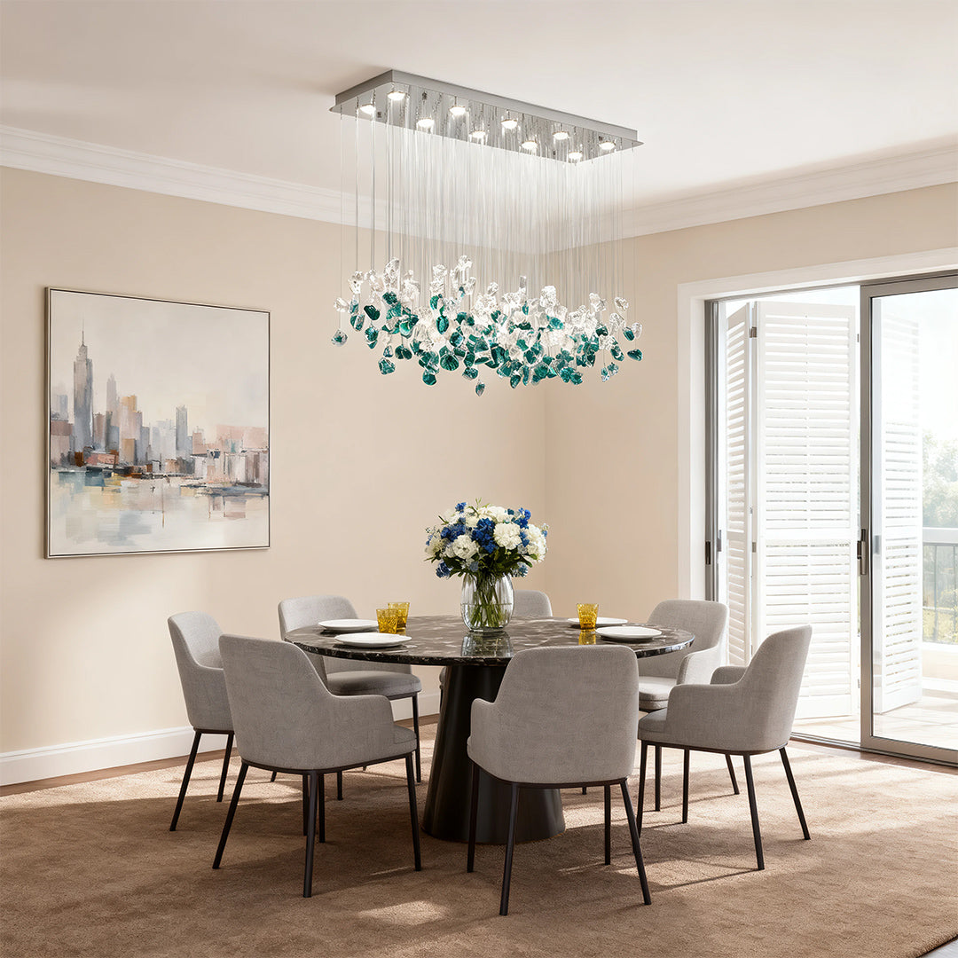 Artisan Beaded Glass Linear Chandelier for Kitchen Island
